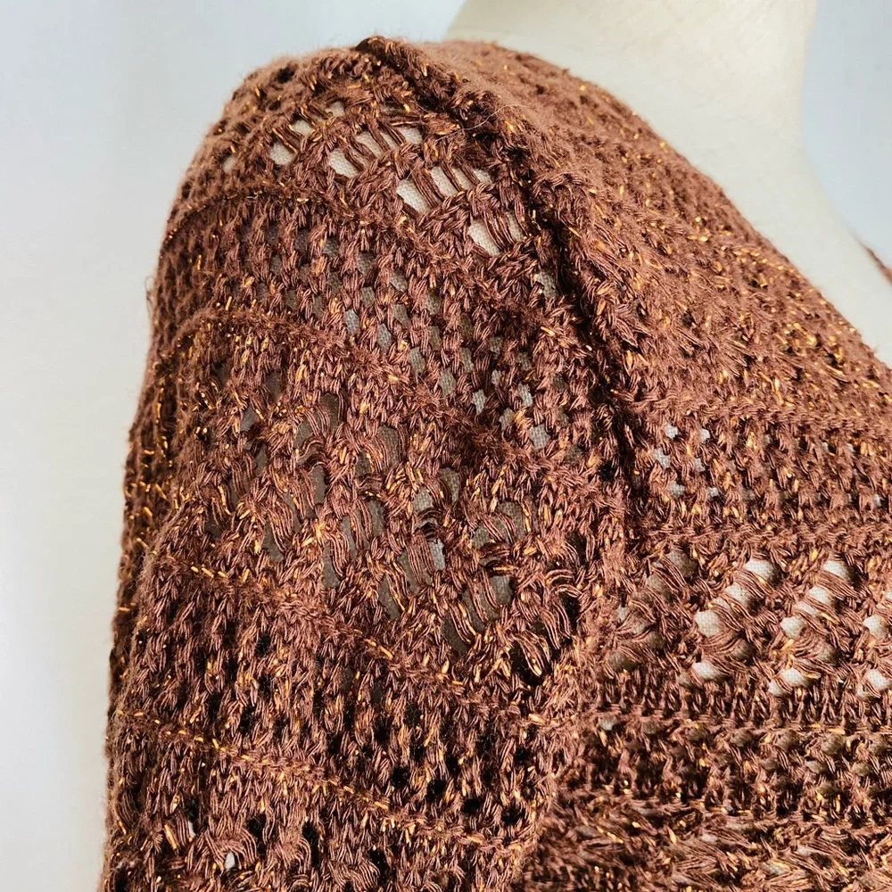 Tie-Front Sweater-Knit Bolero Top Y2K 90s Brown Metallic - Picture 7 of 11